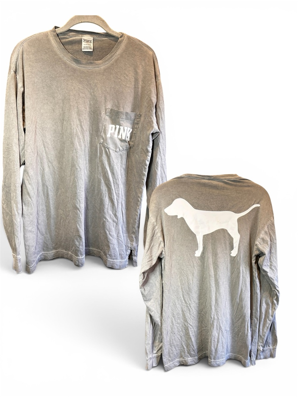 PINK Victoria's Secret Long Sleeve Dog Graphic Tee - Grey small